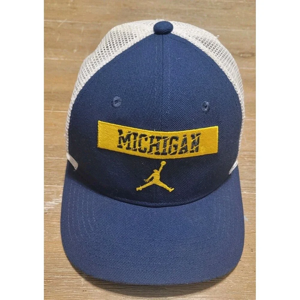 Jordan Michigan Wolverines Snapback Hat Blue Yellow Rise Cap Jumpman Dri-fit